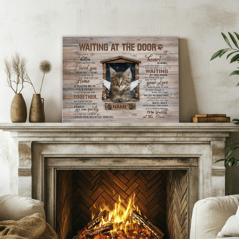 Personalized Cat Memorial Canvas - Waiting At The Door Loss Gift