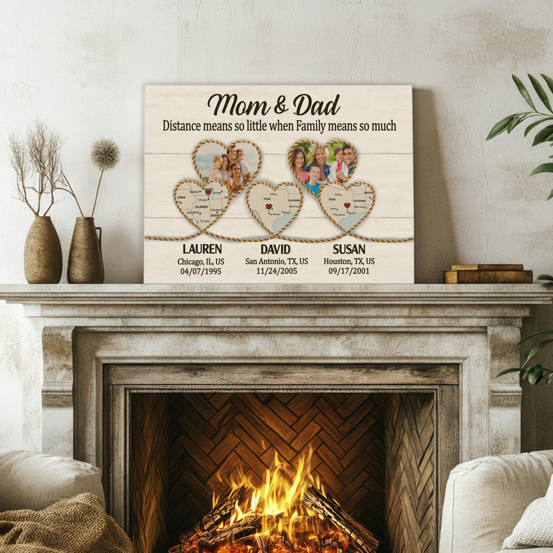 Long Distance Family Map Canvas - Heartfelt Gifts for Mom & Dad