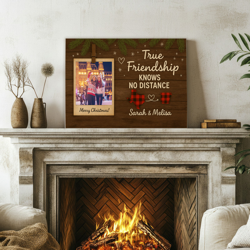 Personalized Rustic Christmas Bestie Gift Canvas Wall Art