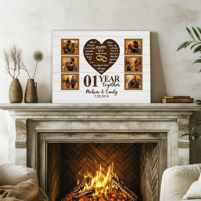 Milestone Photo Canvas - Rustic First Anniversary Gift for Couples