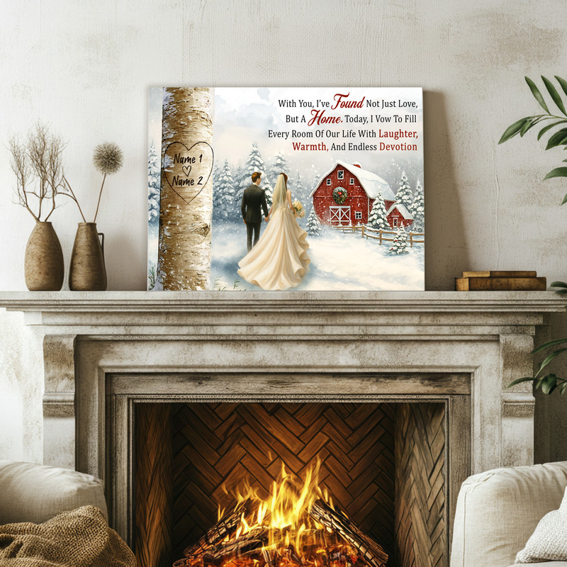 Personalized Tree Heart Carving Canvas - Rustic Wedding Gift Art