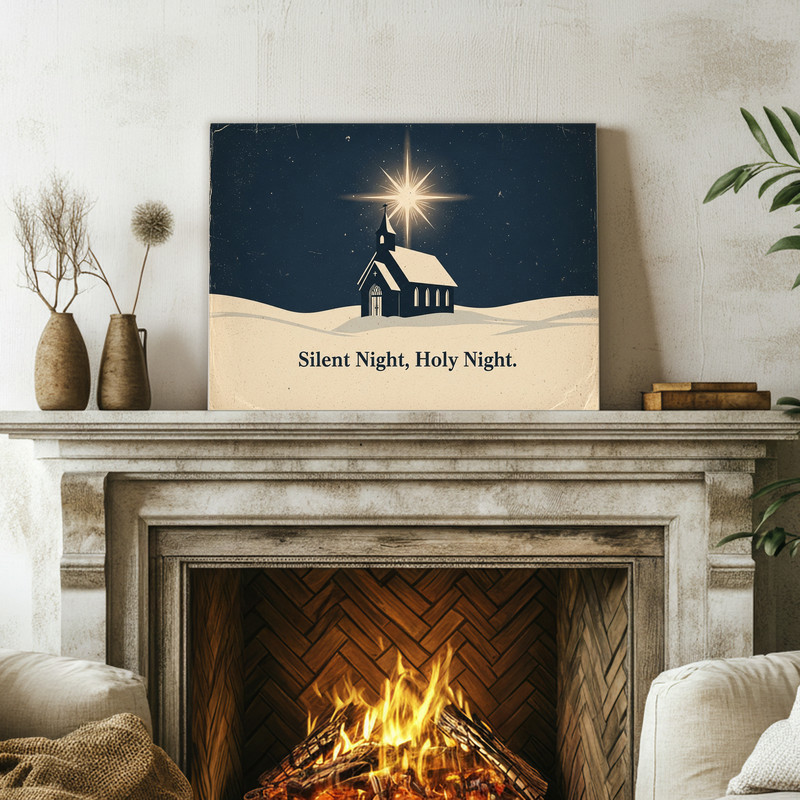 Silent Night Holy Night canvas wall art for holiday hallway display, tasteful text print bringing peaceful Christmas ambiance