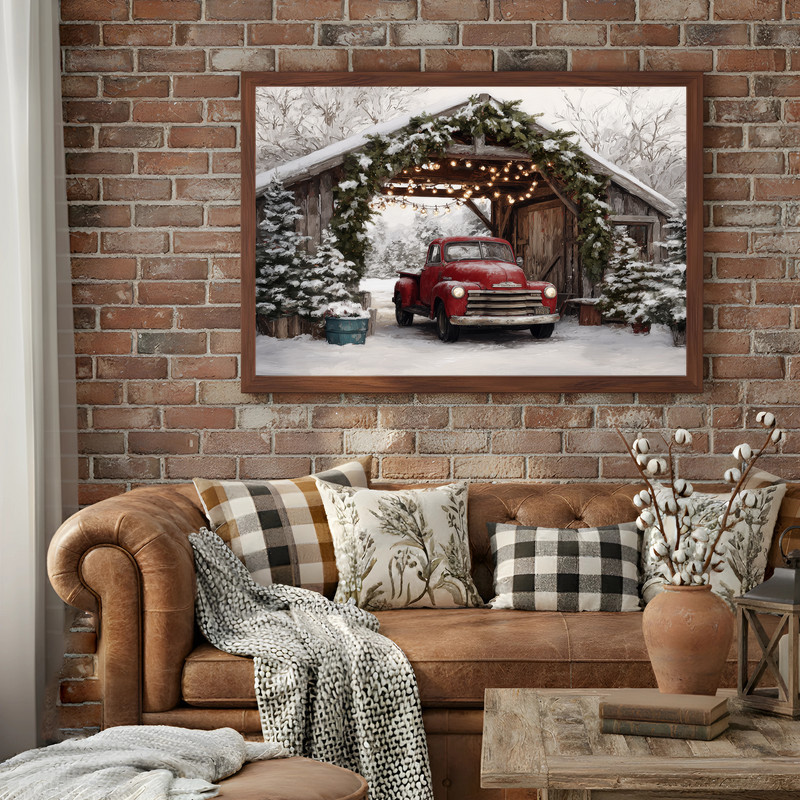 Cozy Vintage Red Car Christmas Canvas Wall Art for Entryway Cozy Vintage Red Car Christmas Canvas Wall Art for Entryway