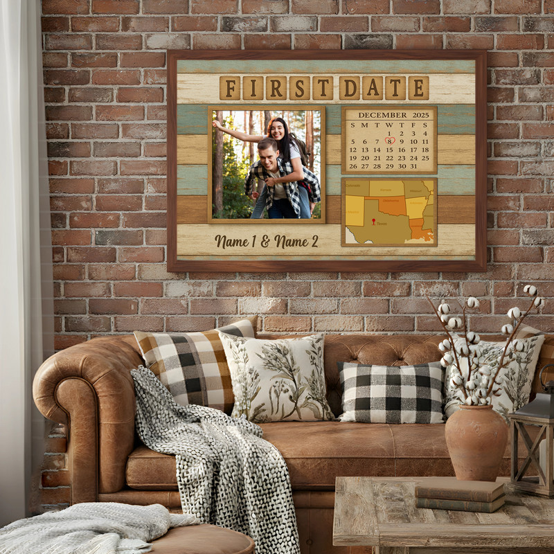 Unique First Date Custom Map & Calendar Gift Canvas