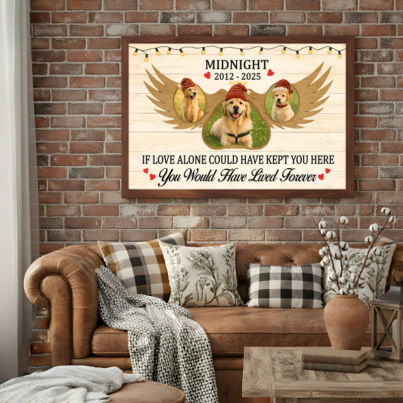 Farmhouse Christmas dog memorial canvas wall art, customized with your pet’s name and year, bereavement gift for pet lovers