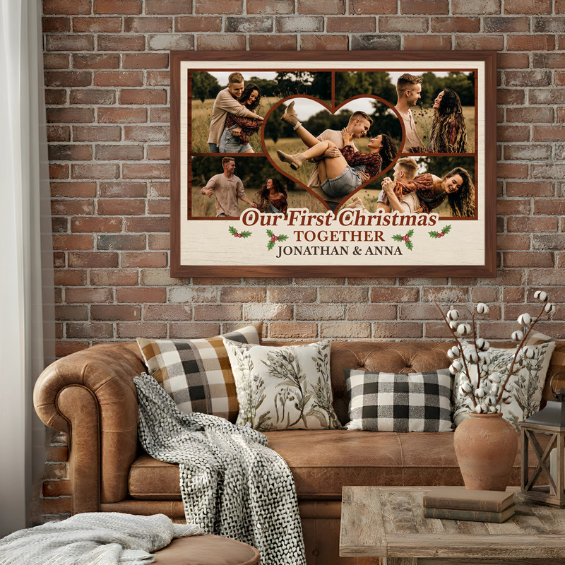 Milestone Canvas - First Christmas Photo Collage Anniversary Gift