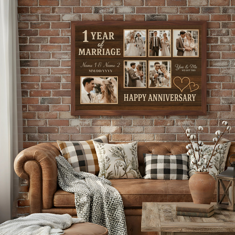 Personalized 1st Anniversary Photo Collage Canvas Gift