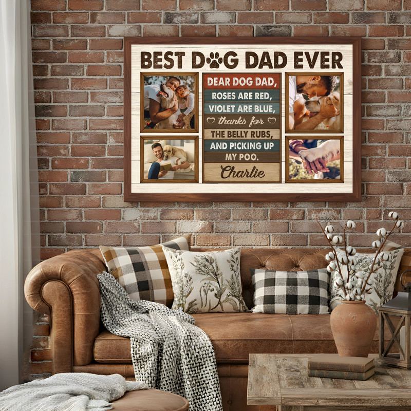 Best Dog Dad Ever canvas, custom photo collage on distressed wood background, horizontal layout, birthday gift for dog dad Best Dog Dad Ever canvas, custom photo collage on distressed wood background, horizontal layout, birthday gift for dog dad