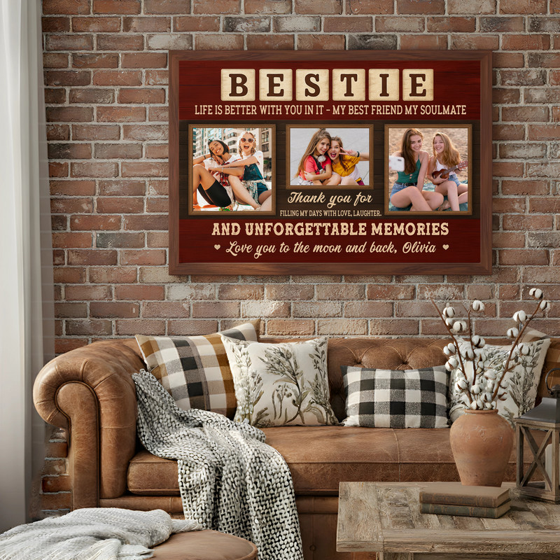 Personalized Bestie Photo Collage Canvas - Heartfelt Rustic Gift Personalized Bestie Photo Collage Canvas - Heartfelt Rustic Gift