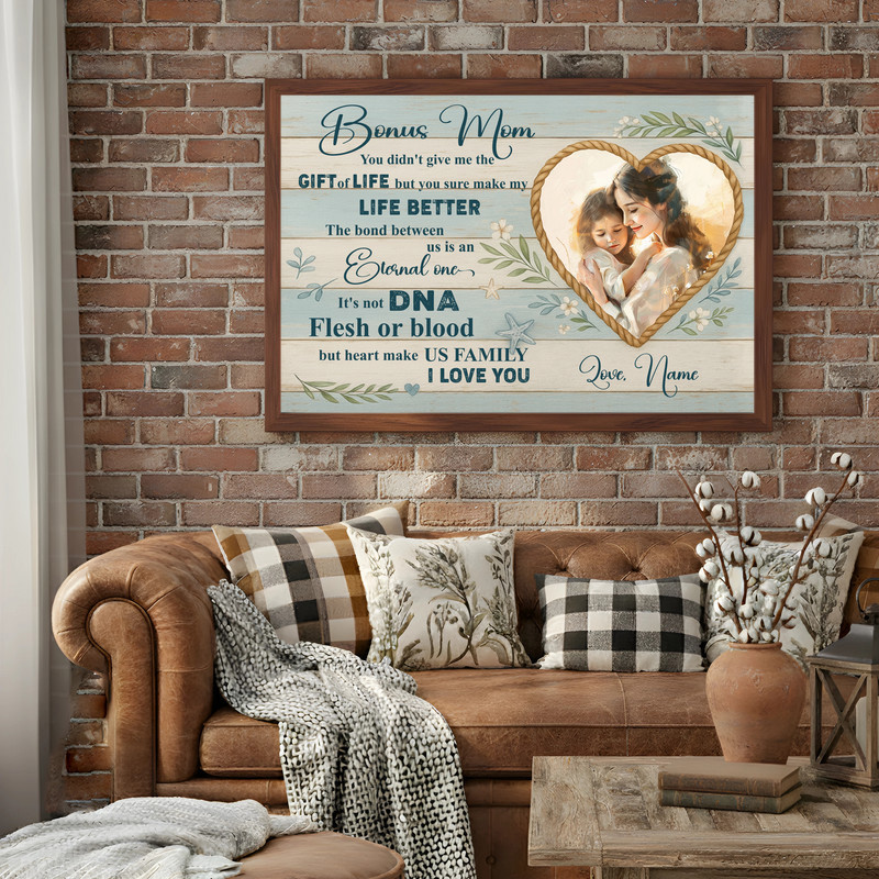 Heartfelt Personalized Bonus Mom Gift - Coastal Farmhouse Canvas