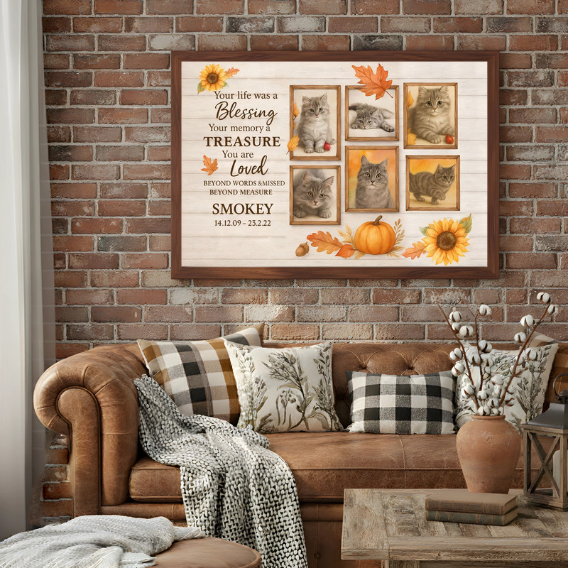 Fall Farmhouse Cat Tribute - Personalized Pet Loss Photo Canvas