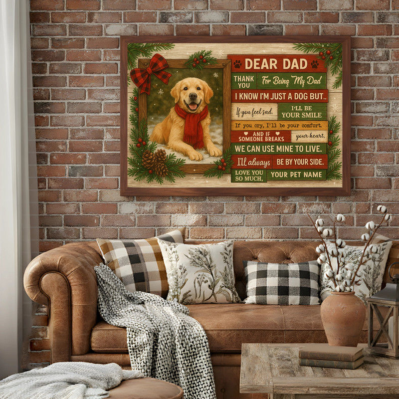 Custom Dog Portrait Canvas - Rustic Christmas Gift for Dog Dad