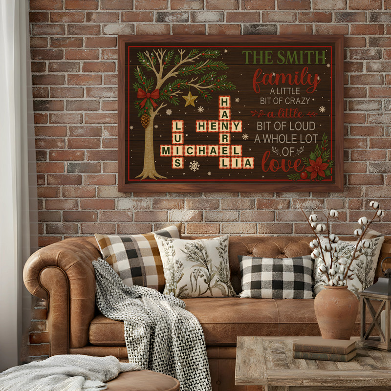 Rustic Family Keepsake Canvas - Personalized Name Crossword Art