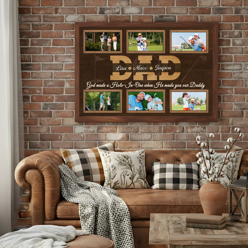 Golf Dad photo collage canvas customized with your photos, rustic farmhouse decor wall art for Dad’s birthday or Father’s Day