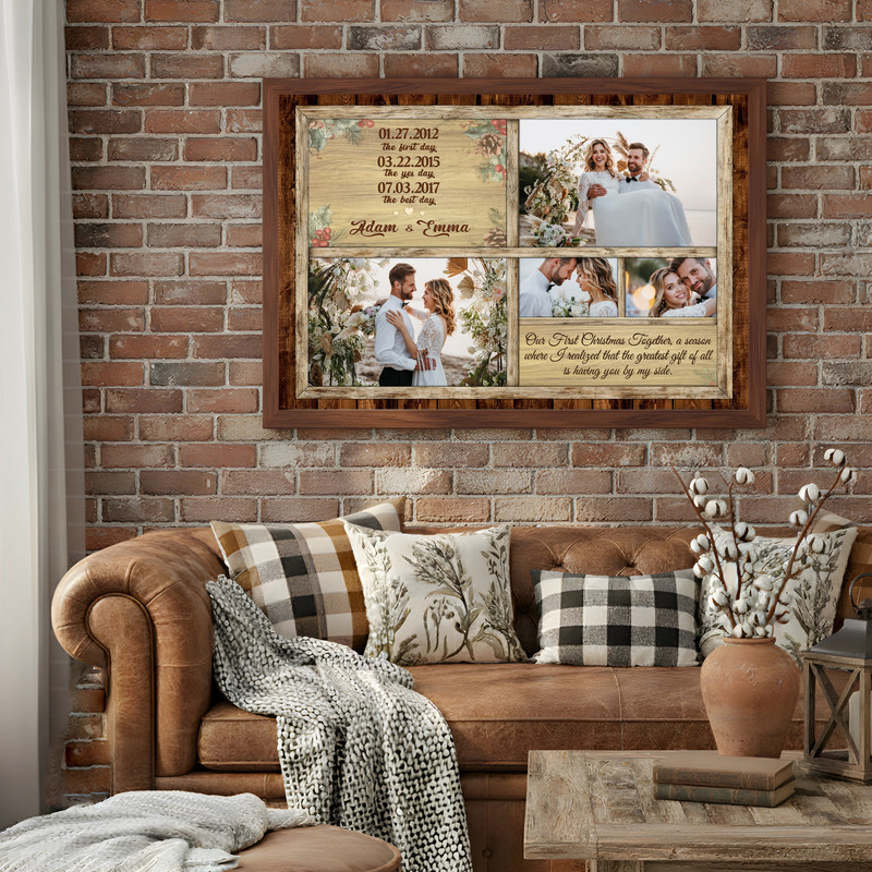 Cherished Couple's Love Timeline - Custom Photo Christmas Canvas