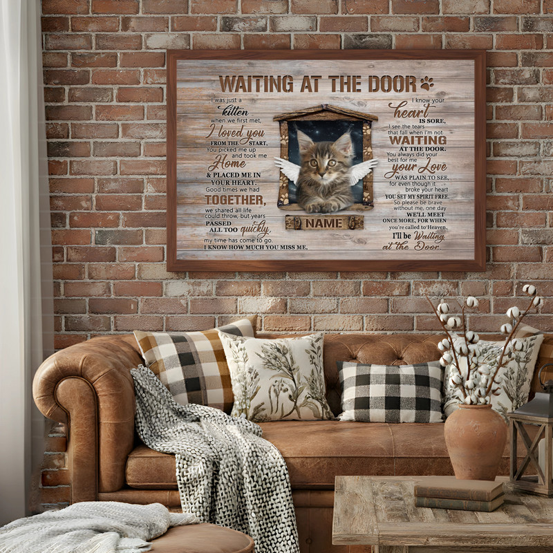 Personalized Cat Memorial Canvas - Waiting At The Door Loss Gift
