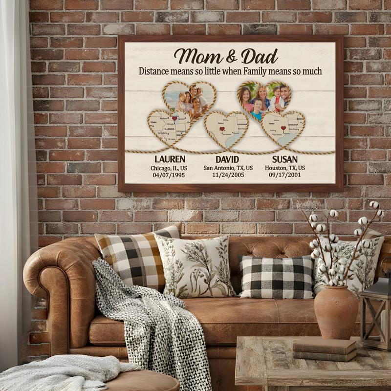 Long Distance Family Map Canvas - Heartfelt Gifts for Mom & Dad