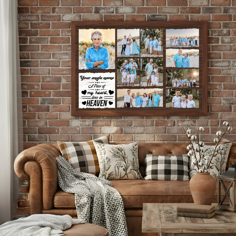 Remembrance canvas wall art photo collage, personalized with names and dates, sympathy gift for family, portrait orientation