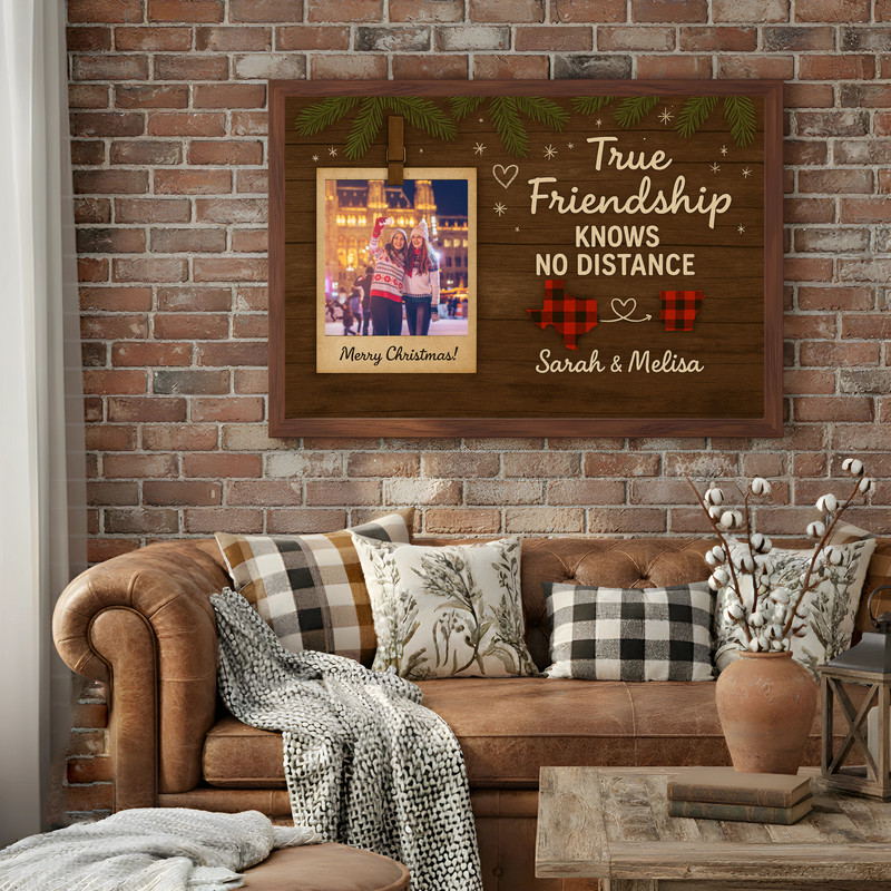 Personalized Rustic Christmas Bestie Gift Canvas Wall Art