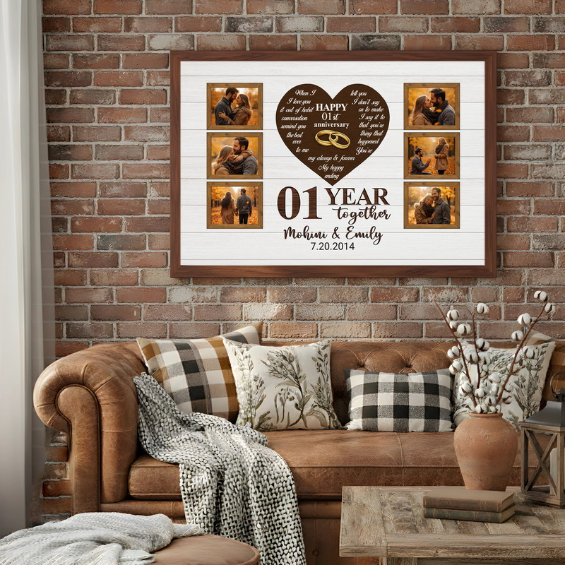 Milestone Photo Canvas - Rustic First Anniversary Gift for Couples