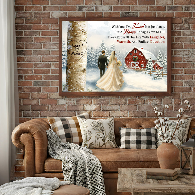 Personalized Tree Heart Carving Canvas - Rustic Wedding Gift Art