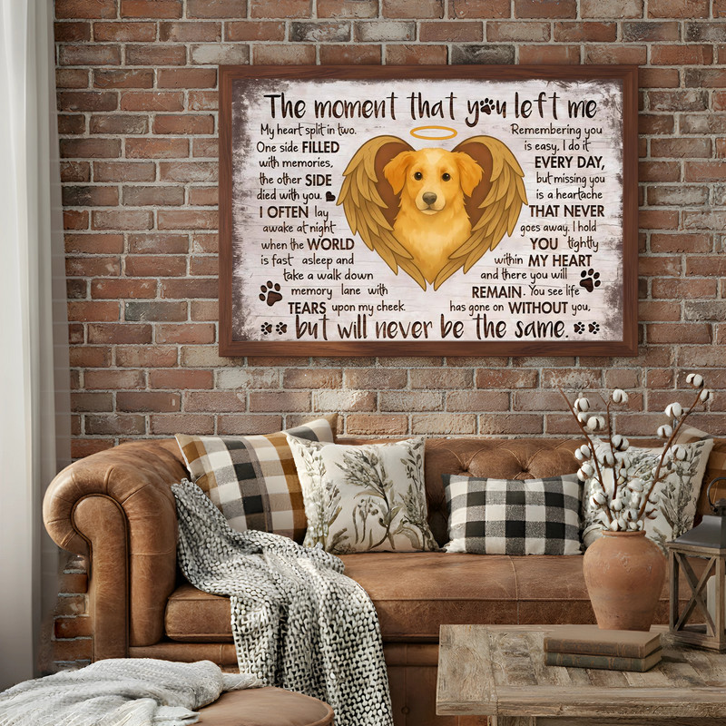 Pet loss memorial canvas wall art, rustic shiplap look with script poem, heart and paw details, sympathy gift for dog owners
