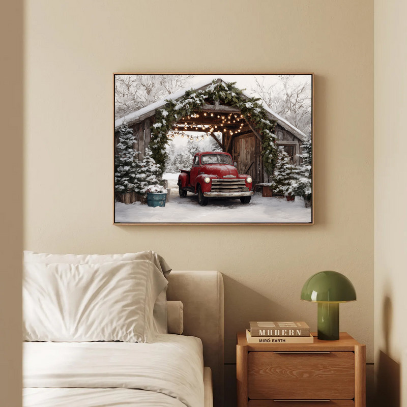 Cozy Vintage Red Car Christmas Canvas Wall Art for Entryway Cozy Vintage Red Car Christmas Canvas Wall Art for Entryway