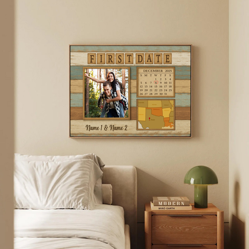Unique First Date Custom Map & Calendar Gift Canvas