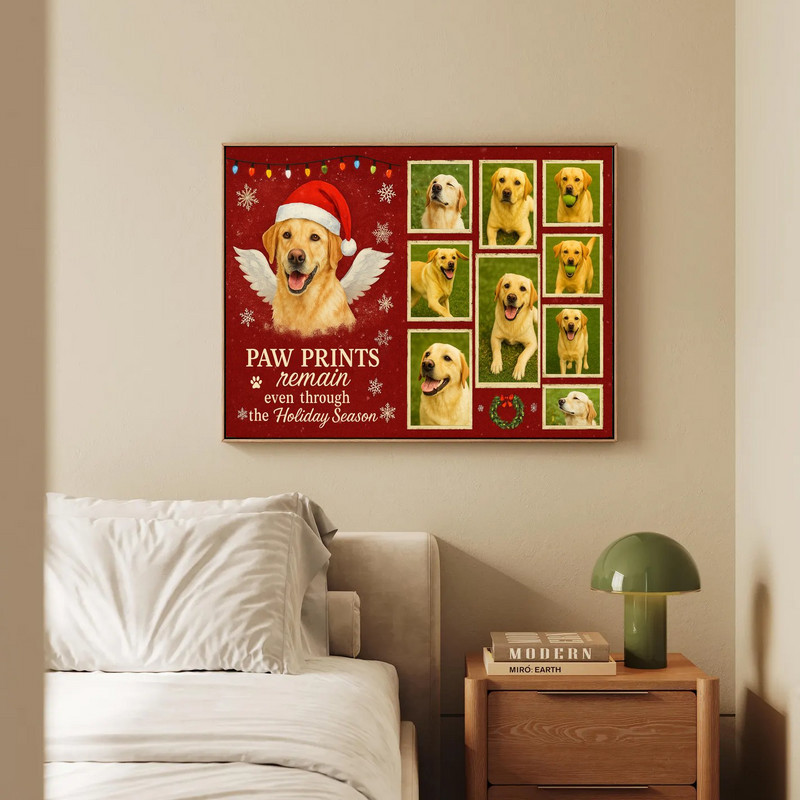Christmas tribute dog memorial canvas, custom photo collage wall art with pet name, a keepsake for loss and remembrance