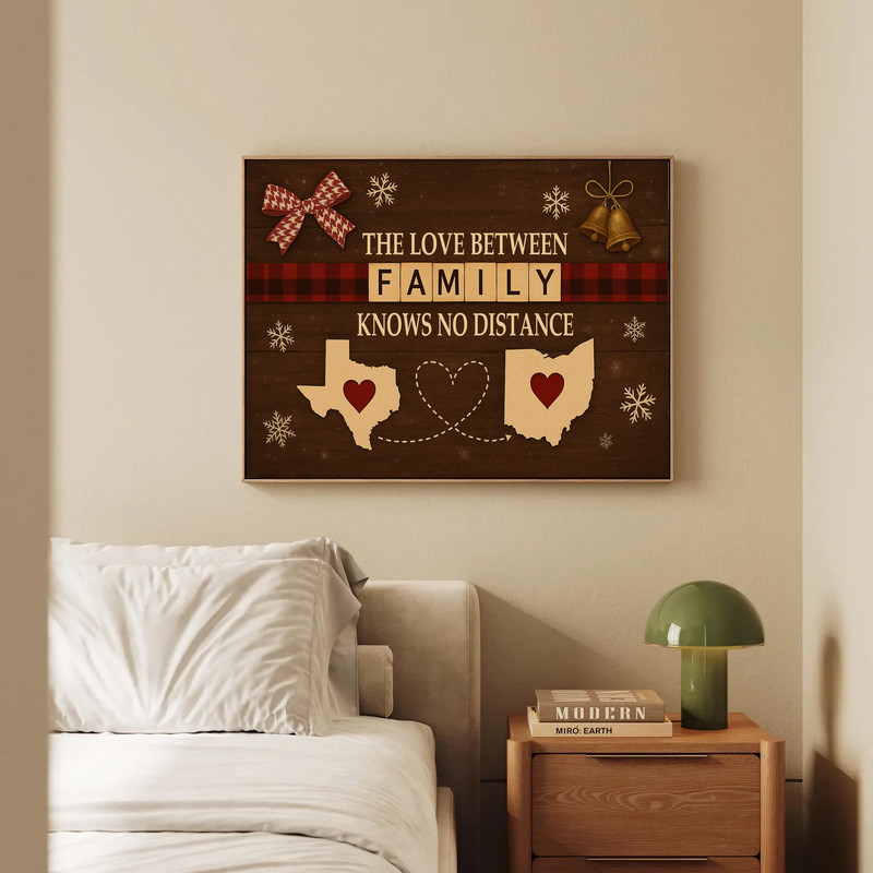 Family Christmas wall art, rustic farmhouse with red and green accents, custom names, long-distance gift for grandparents
