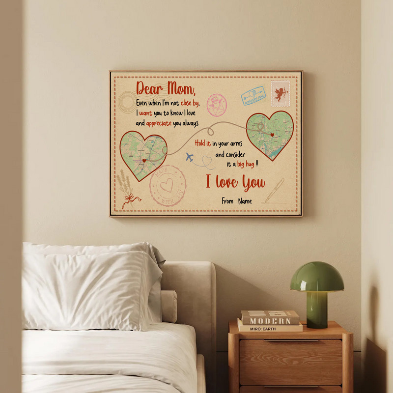 Heartfelt Custom Map Canvas - Long Distance Mom Gift