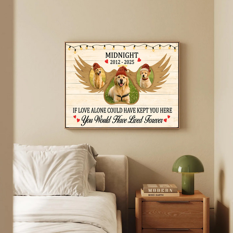 Farmhouse Christmas pet loss memorial canvas wall art, custom pet name and year, rustic decor, sympathy gift for dog lovers