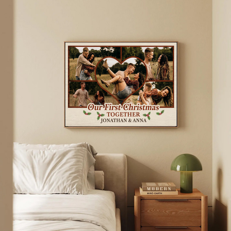 Milestone Canvas - First Christmas Photo Collage Anniversary Gift