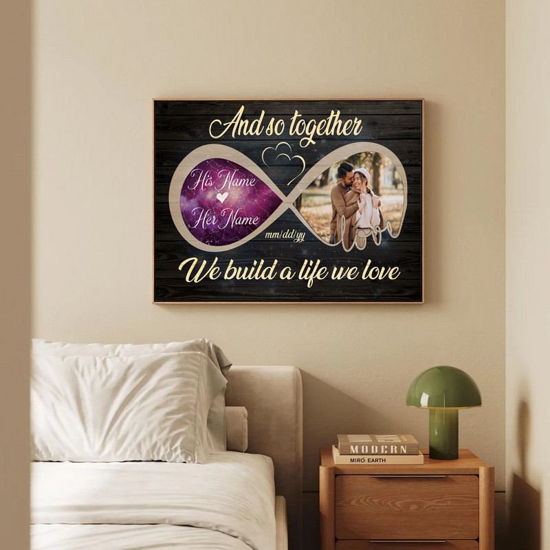 Custom Couple Photo Canvas Art - Infinity Love, Names & Date Gift