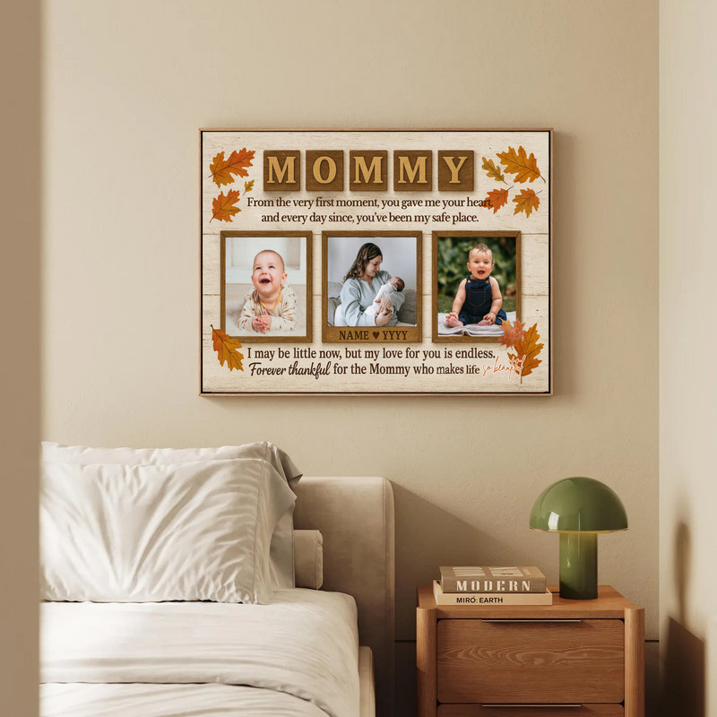 Thanksgiving photo collage canvas for new mom, custom photos celebrate first Thanksgiving, bold colors for gallery wall decor