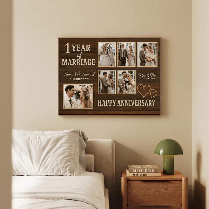 Personalized 1st Anniversary Photo Collage Canvas Gift