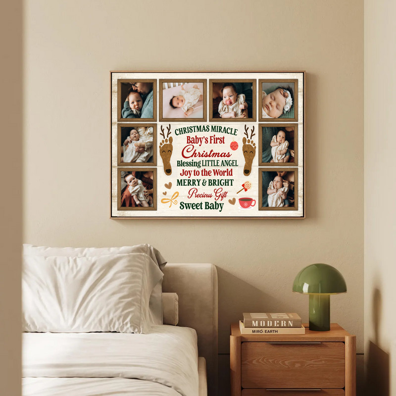 Personalized Baby's 1st Christmas Photo Keepsake Canvas Art