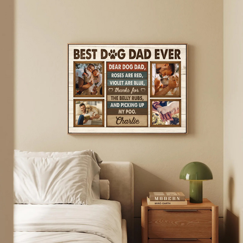 Best Dog Dad Ever canvas, custom square collage in sepia rustic style featuring your dog photos, gift for new pet dad Best Dog Dad Ever canvas, custom square collage in sepia rustic style featuring your dog photos, gift for new pet dad
