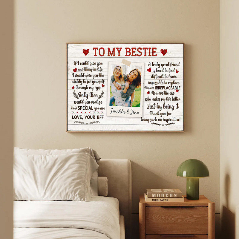 Best friend canvas wall art, rustic farmhouse decor personalized with your photo and quote, thoughtful gift for her birthday Best friend canvas wall art, rustic farmhouse decor personalized with your photo and quote, thoughtful gift for her birthday