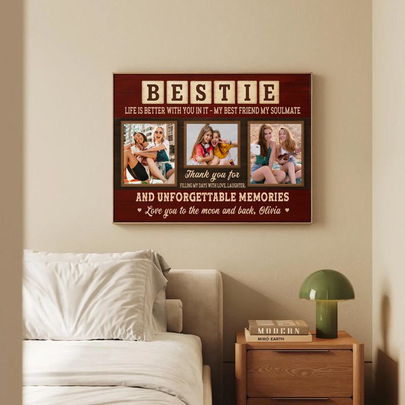 Personalized Bestie Photo Collage Canvas - Heartfelt Rustic Gift Personalized Bestie Photo Collage Canvas - Heartfelt Rustic Gift