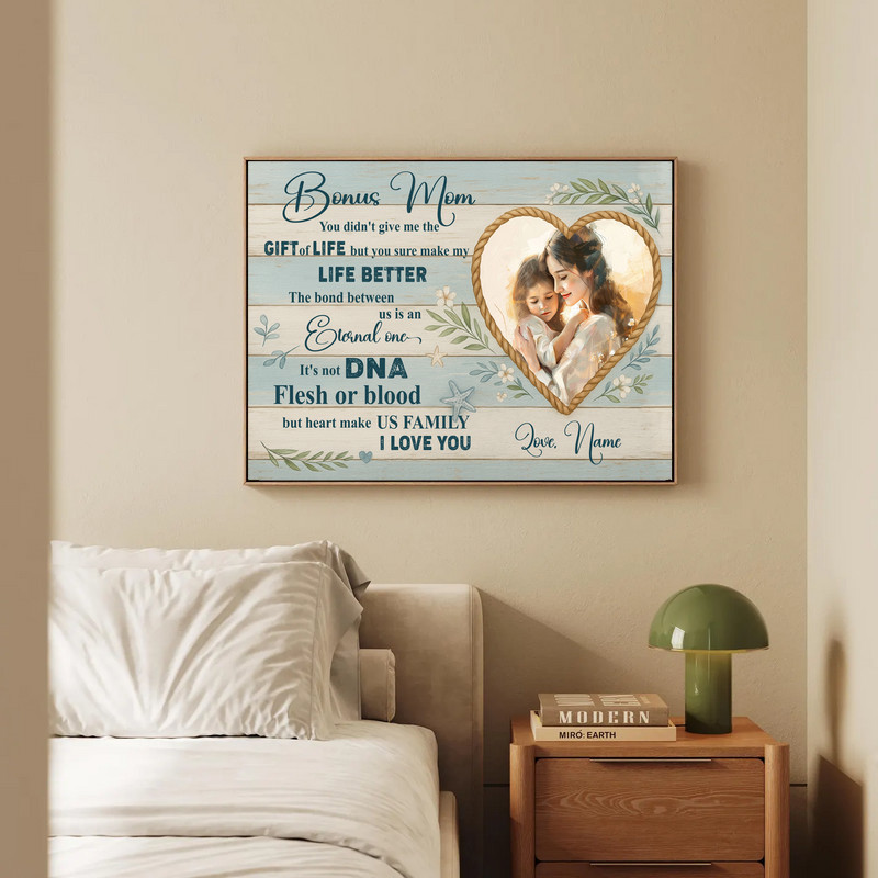 Heartfelt Personalized Bonus Mom Gift - Coastal Farmhouse Canvas