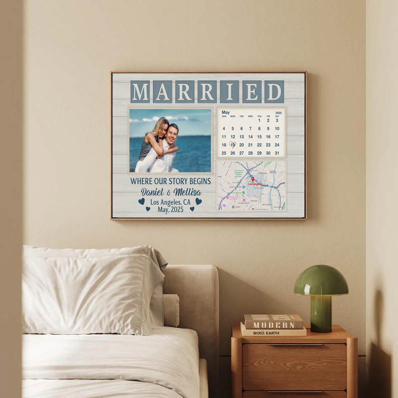 Our Story Begins - Personalized Wedding Date Map Canvas Gift