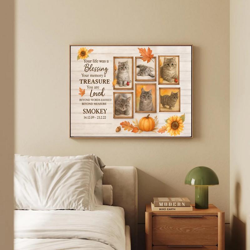 Fall Farmhouse Cat Tribute - Personalized Pet Loss Photo Canvas