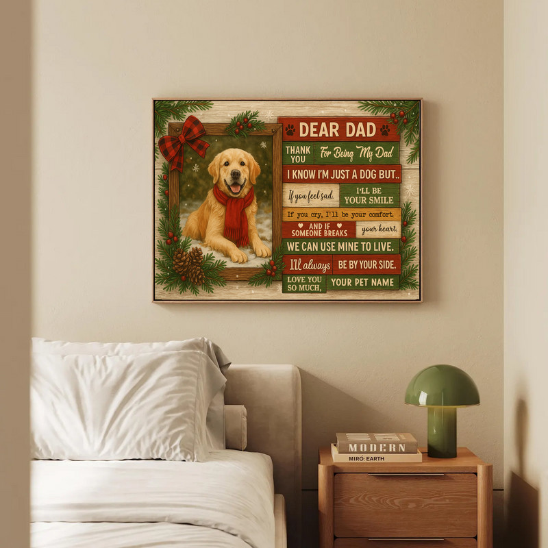 Custom Dog Portrait Canvas - Rustic Christmas Gift for Dog Dad