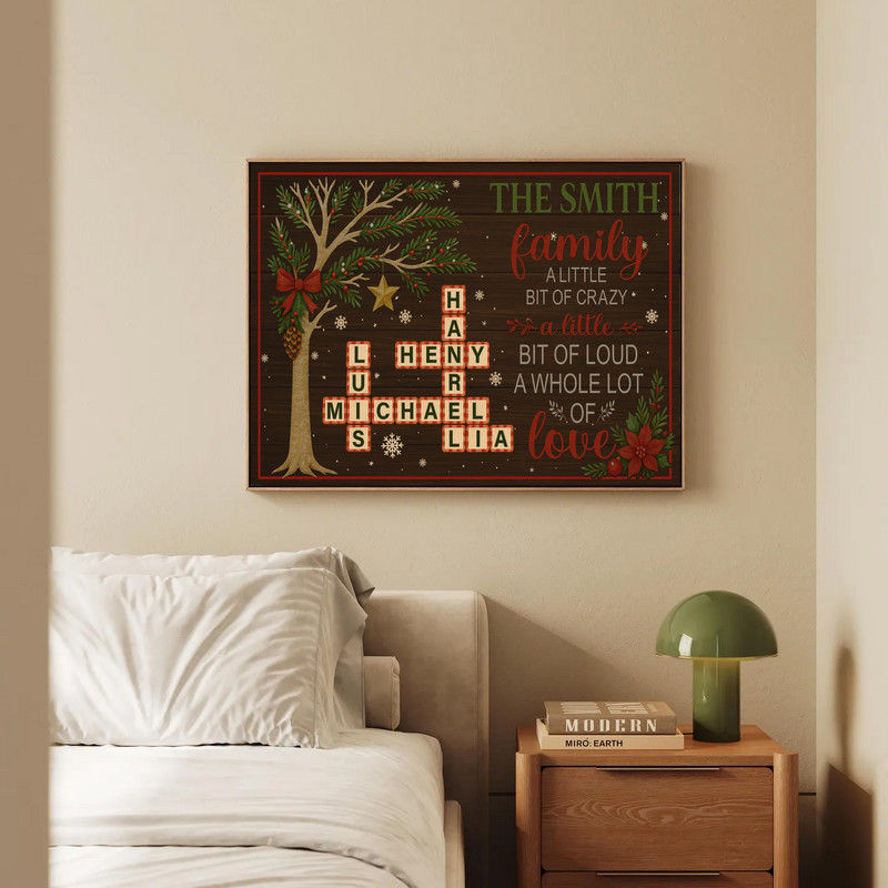 Rustic Family Keepsake Canvas - Personalized Name Crossword Art