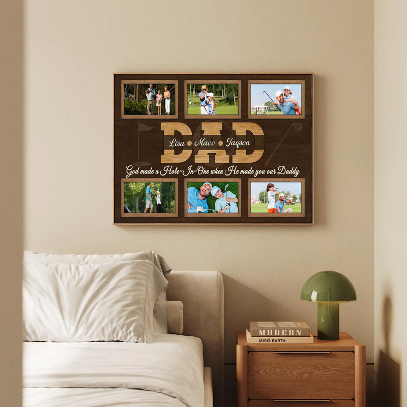 Golf Dad photo collage canvas wall art with custom photos, rustic farmhouse look, a heartfelt Father’s Day or birthday gift