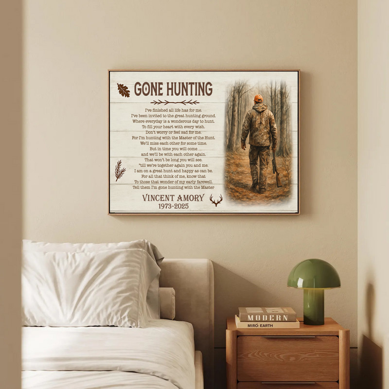 Personalized Gone Hunting Memorial Canvas Keepsake