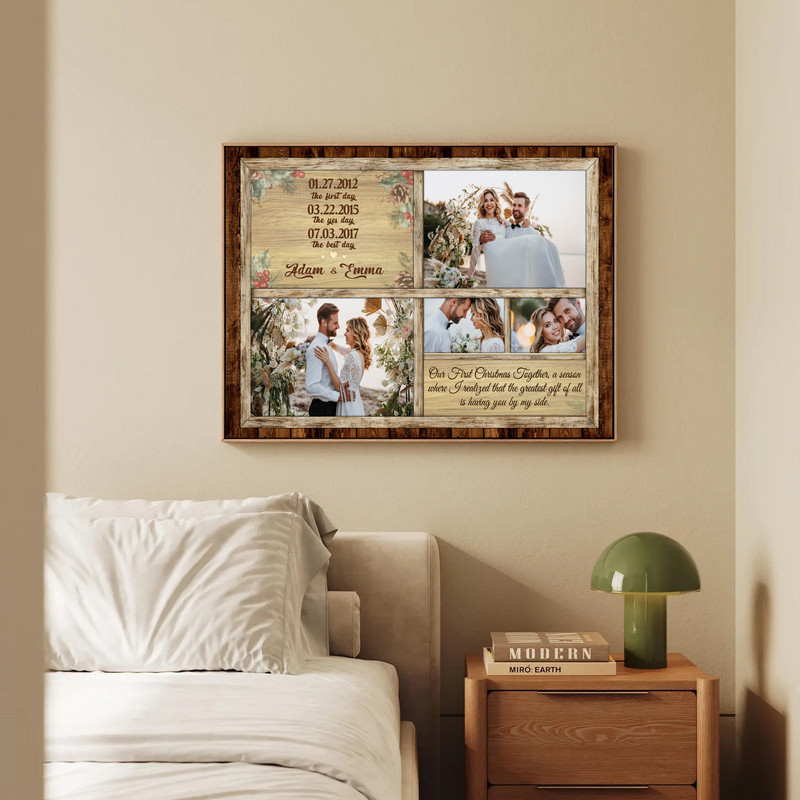 Cherished Couple's Love Timeline - Custom Photo Christmas Canvas