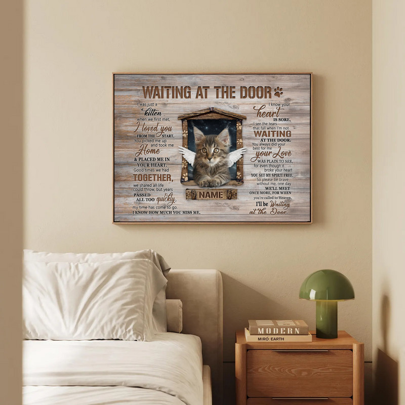 Personalized Cat Memorial Canvas - Waiting At The Door Loss Gift