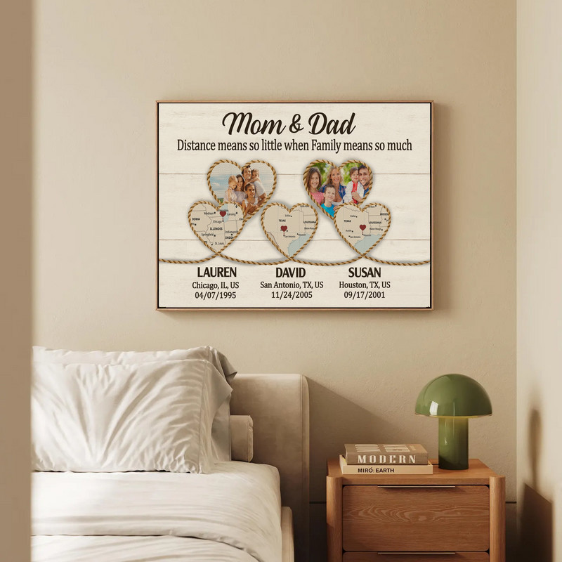 Long Distance Family Map Canvas - Heartfelt Gifts for Mom & Dad